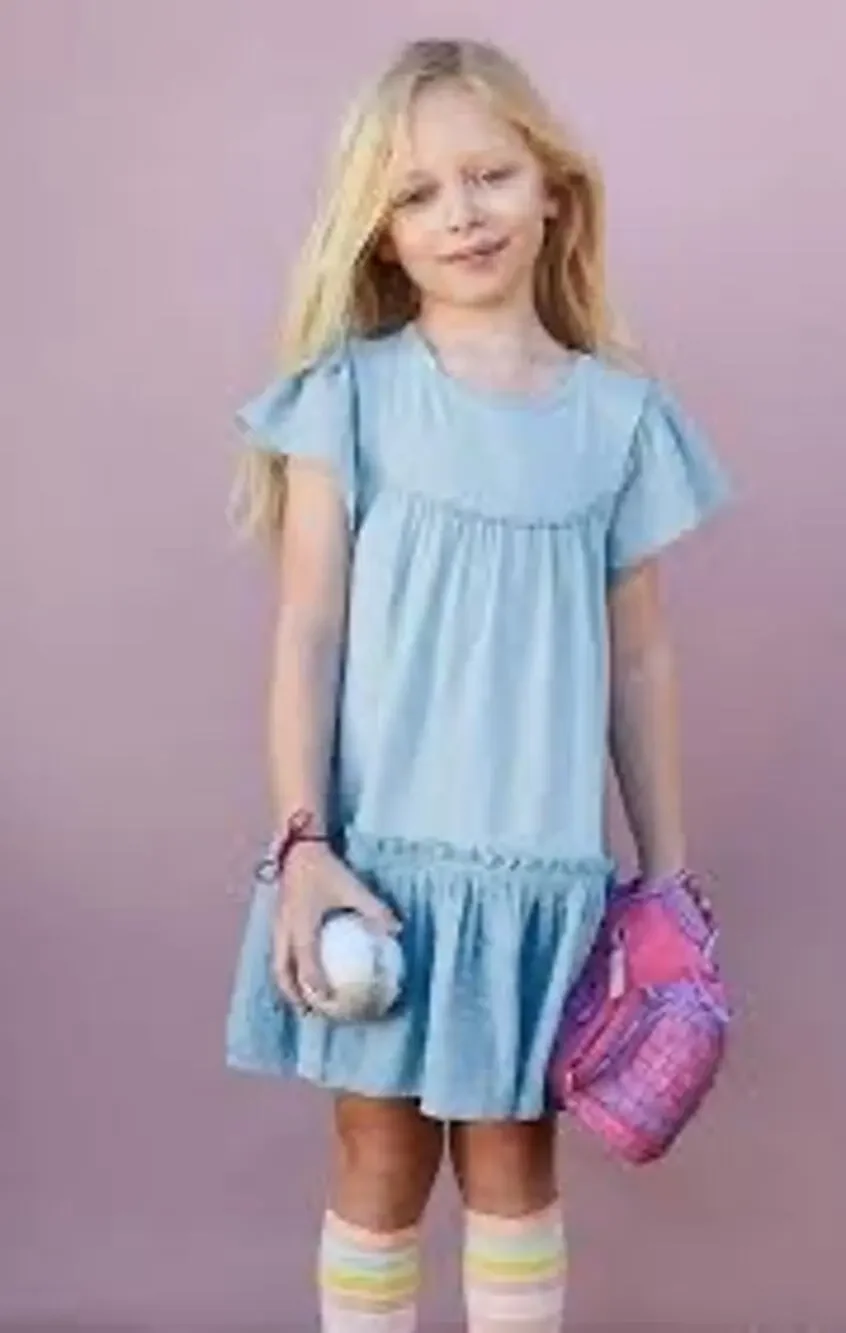 Matilda Jane Oh Joy Dress Girls Size 6 NWT Dream Chasers Blue Eyelet Ruffle